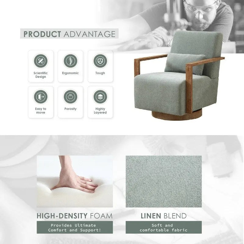 Poltrona girevole a 360 gradi con braccioli e base in legno massello