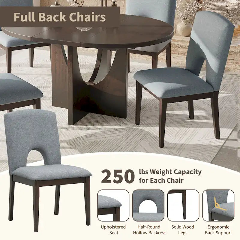 Tavolo da pranzo rotondo moderno da 5 pezzi con allunga rimovibile da 16,2