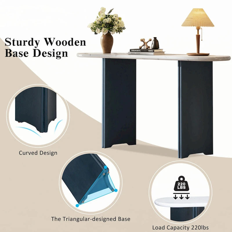 Tavolo consolle stretto, tavolo da ingresso, blu navy e bianco