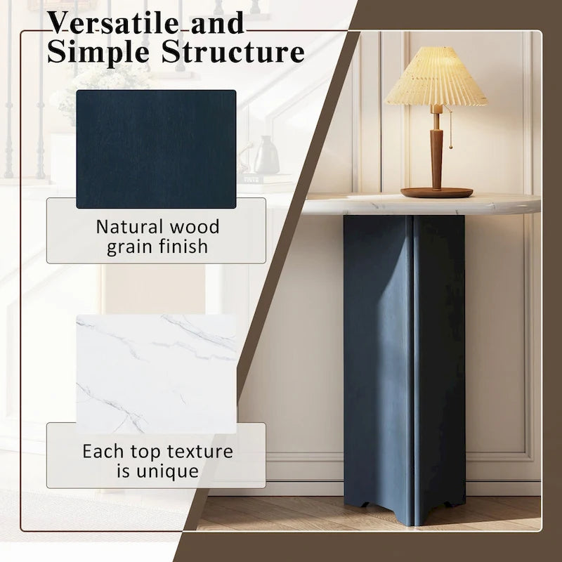 Tavolo consolle stretto, tavolo da ingresso, blu navy e bianco