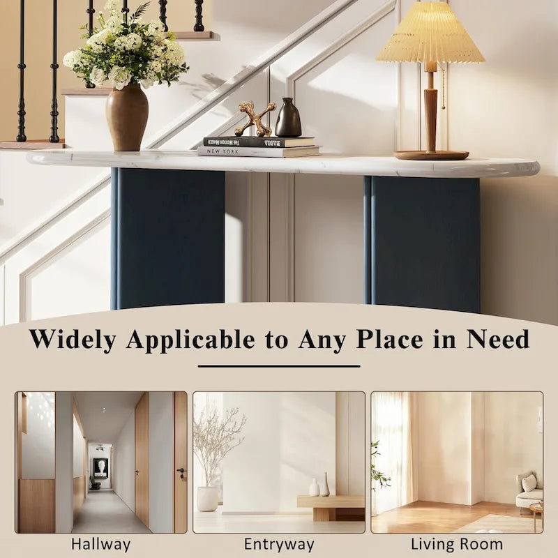 Tavolo consolle stretto, tavolo da ingresso, blu navy e bianco