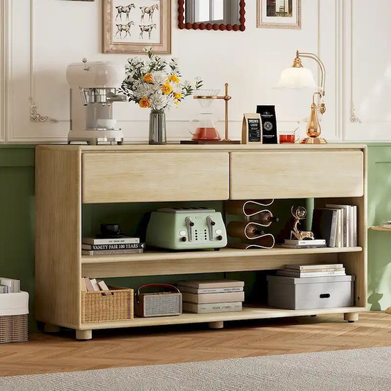 Console Table with Drawers and Shelves for Entryway