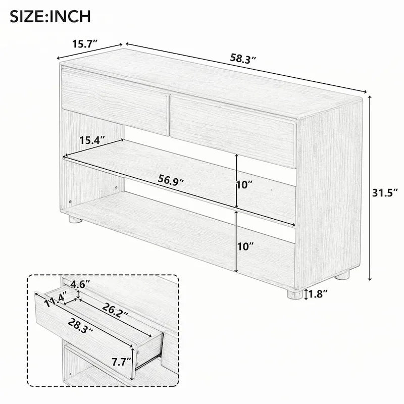 Consolle con cassetti e ripiani per ingresso