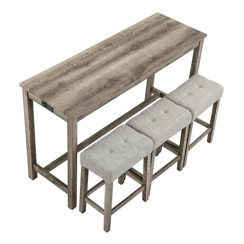 Set tavolo da pranzo da bar e 3 sgabelli da bar con presa di corrente, angolo colazione da cucina, tavolo da pranzo in legno, sedie