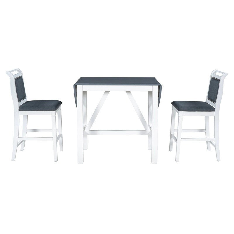 Set compatto da 3 pezzi con tavolo a ribalta in legno e 2 sedie da pranzo imbottite per piccoli spazi