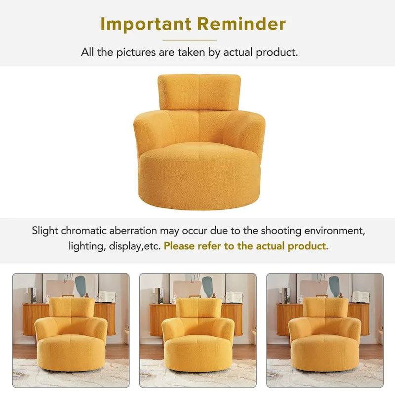 Poltrona girevole a 360°, poltrona imbottita a forma di botte con poggiatesta regolabile, poltrona girevole moderna rotonda per soggiorno