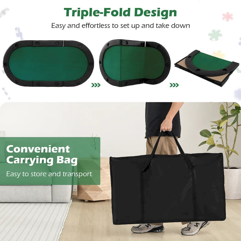 Tavolo da poker pieghevole imbottito Gymax 84 x 42 per 10 giocatori con piano