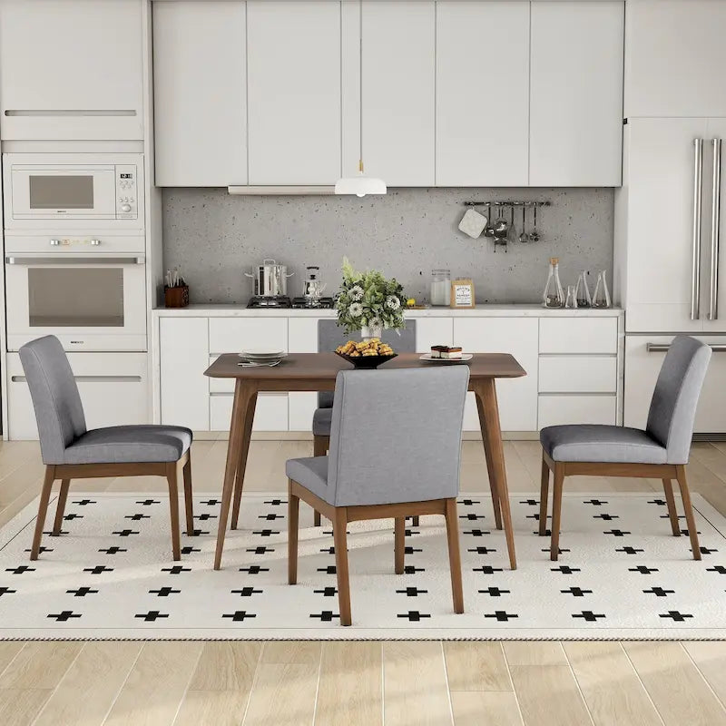 Set da pranzo da 5 pezzi, set da cucina con tavolo da pranzo con struttura in legno e 4 sedie imbottite per sala da pranzo e ristorante