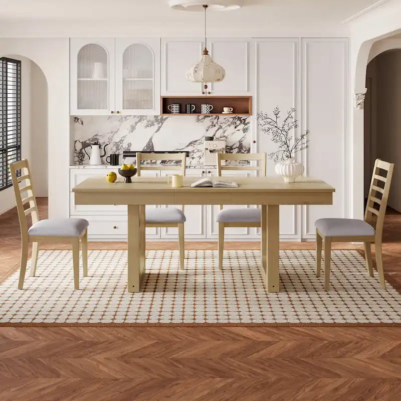 Tavolo da pranzo allungabile 60-78, tavolo da cucina in legno stile fattoria con prolunga rimovibile, grande tavolo estensibile per 4-8 persone