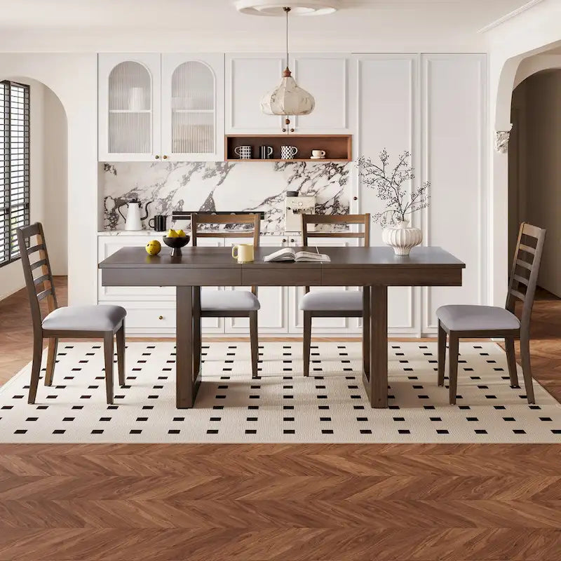 Tavolo da pranzo allungabile 60-78, tavolo da cucina in legno stile fattoria con prolunga rimovibile, grande tavolo estensibile per 4-8 persone