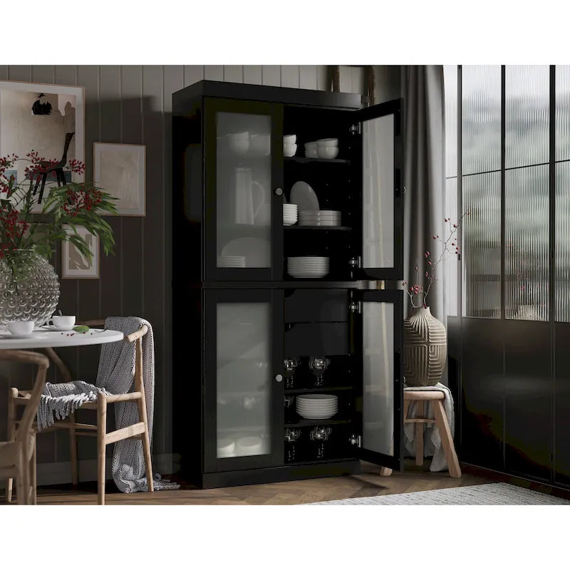 Mobile dispensa Palace Imports in legno massello al 100% con ante in vetro smerigliato, 2 cassetti e ripiani regolabili - 32 x 71,5