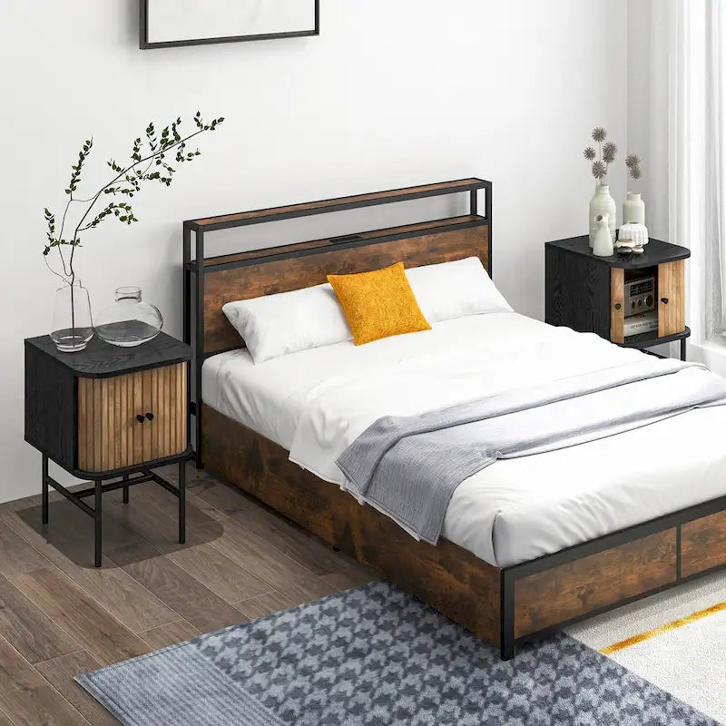 Gymax Set di 2 comodini compatti e moderni con cassetti scorrevoli