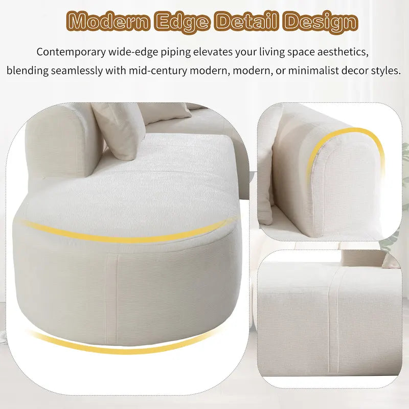 Divano angolare a 4 posti in poliestere 107,5 con design curvo e cuciture larghe