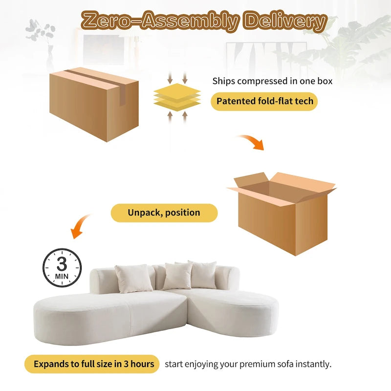 Divano angolare a 4 posti in poliestere 107,5 con design curvo e cuciture larghe