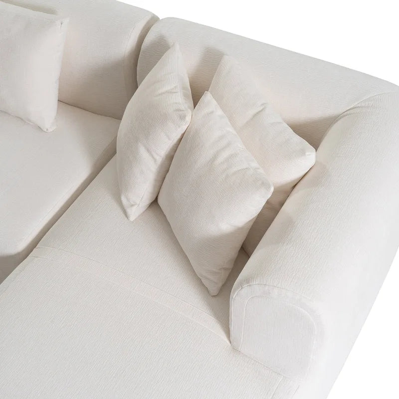 Divano angolare a 4 posti in poliestere 107,5 con design curvo e cuciture larghe