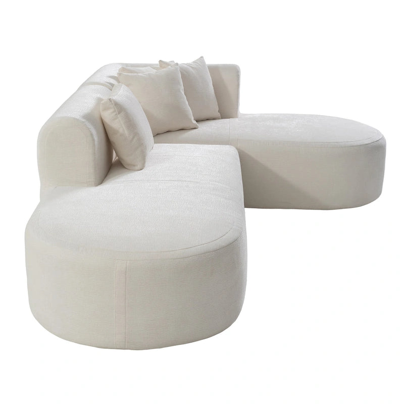 Divano angolare a 4 posti in poliestere 107,5 con design curvo e cuciture larghe