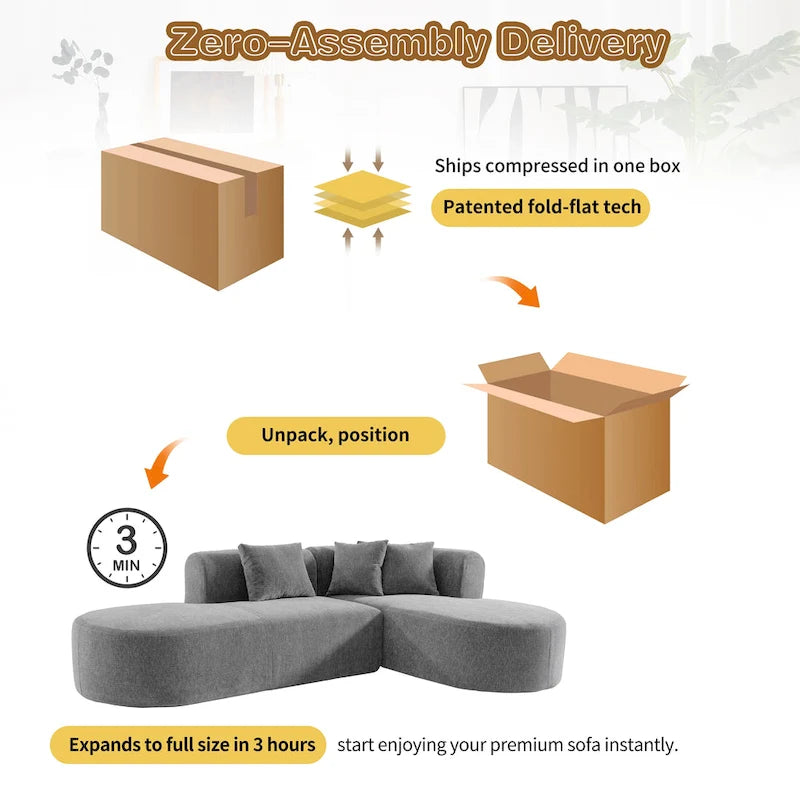 Divano angolare a 4 posti in poliestere 107,5 con design curvo e cuciture larghe