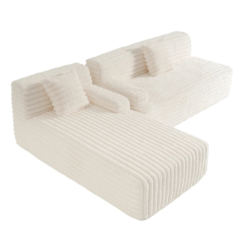 Divano componibile a L a 3 posti in pelliccia sintetica 110 Cloud con due cuscini inclusi