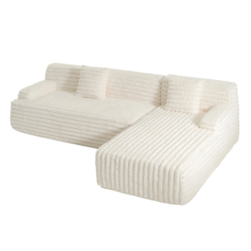 Divano componibile a L a 3 posti in pelliccia sintetica 110 Cloud con due cuscini inclusi