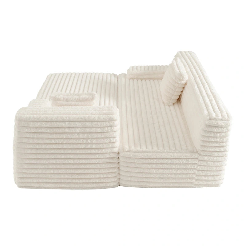 Divano componibile a L a 3 posti in pelliccia sintetica 110 Cloud con due cuscini inclusi