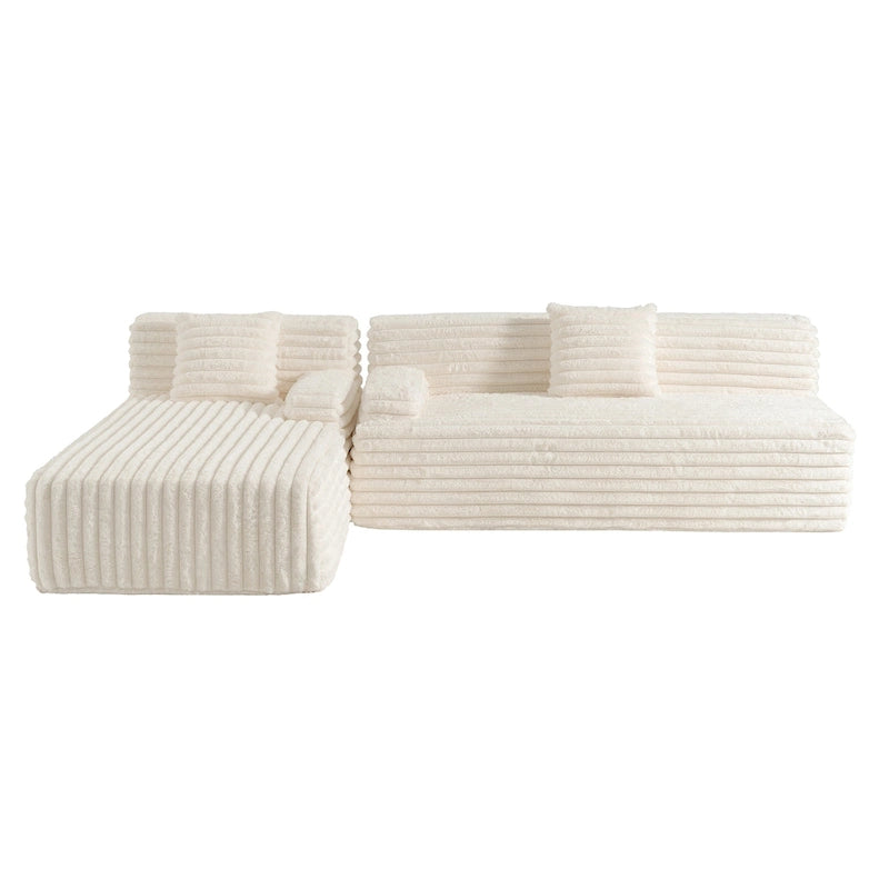 Divano componibile a L a 3 posti in pelliccia sintetica 110 Cloud con due cuscini inclusi