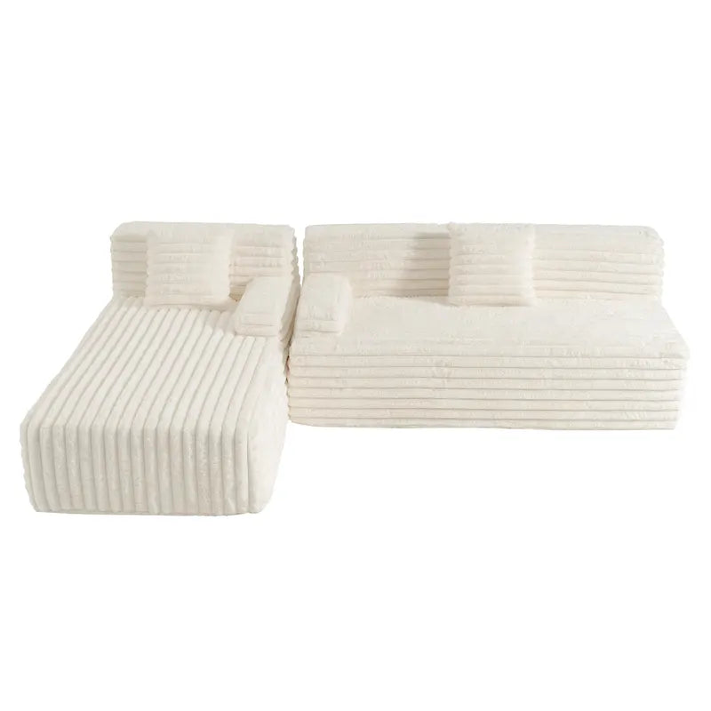 Divano componibile a L a 3 posti in pelliccia sintetica 110 Cloud con due cuscini inclusi