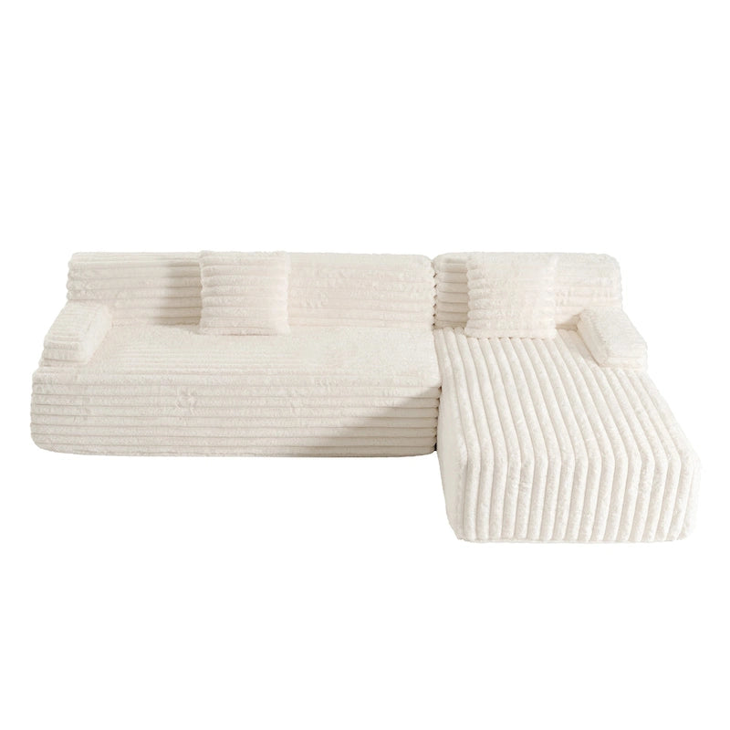 Divano componibile a L a 3 posti in pelliccia sintetica 110 Cloud con due cuscini inclusi