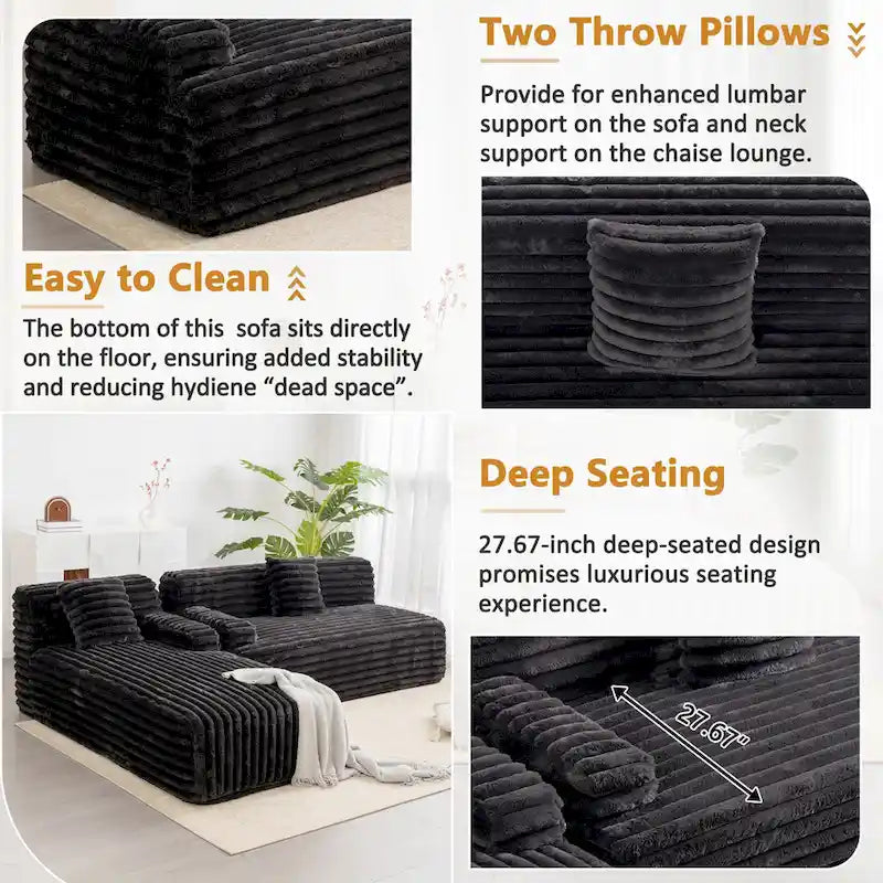 Divano componibile a L a 3 posti in pelliccia sintetica 110 Cloud con due cuscini inclusi