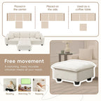 Divano componibile a 4 posti a forma di L con pouf rimovibile e cuscini coordinati, rivestimento in velluto scamosciato