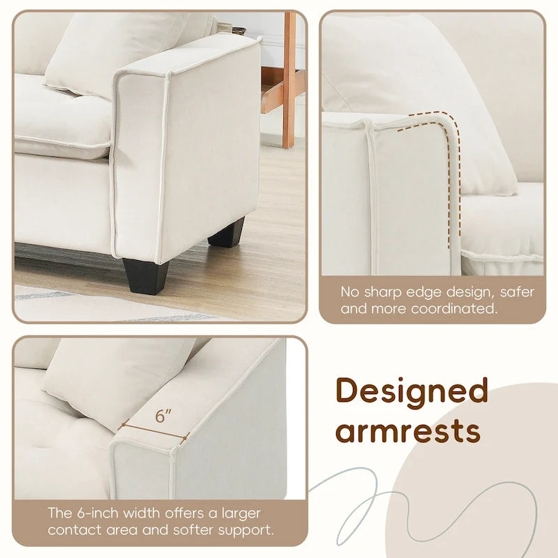 Divano componibile a 4 posti a forma di L con pouf rimovibile e cuscini coordinati, rivestimento in velluto scamosciato