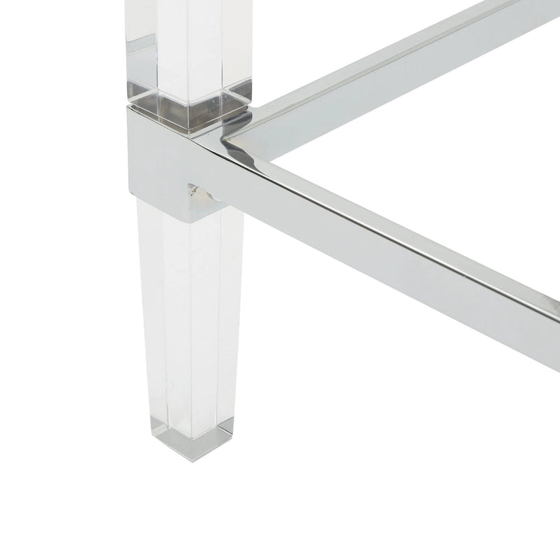 Tavolino da caffè rettangolare moderno in vetro con struttura robusta per soggiorno