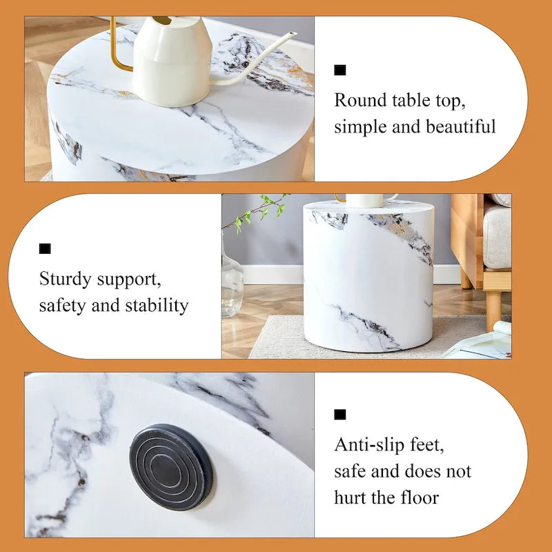 Tavolino da caffè rotondo moderno da 15,7 pollici con motivo alla moda e base stabile per il soggiorno