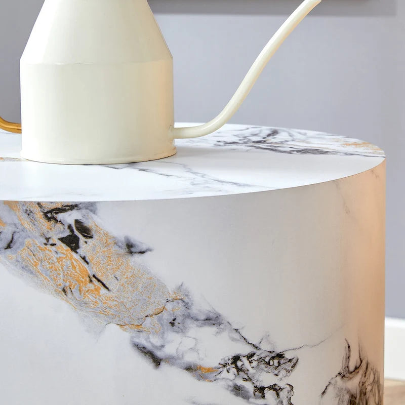 Tavolino da caffè rotondo moderno da 15,7 pollici con motivo alla moda e base stabile per il soggiorno