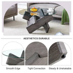 Tavolino da caffè rotondo moderno da 33,4 pollici con piano in vetro temperato trasparente e gambe in MDF per soggiorno