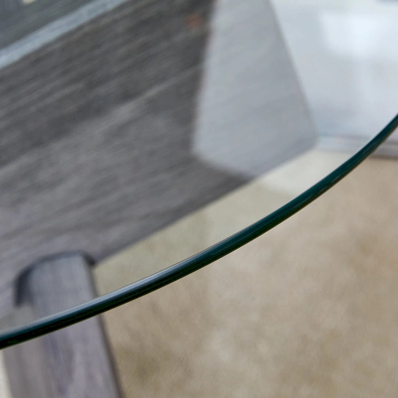 Tavolino da caffè rotondo moderno da 33,4 pollici con piano in vetro temperato trasparente e gambe in MDF per soggiorno