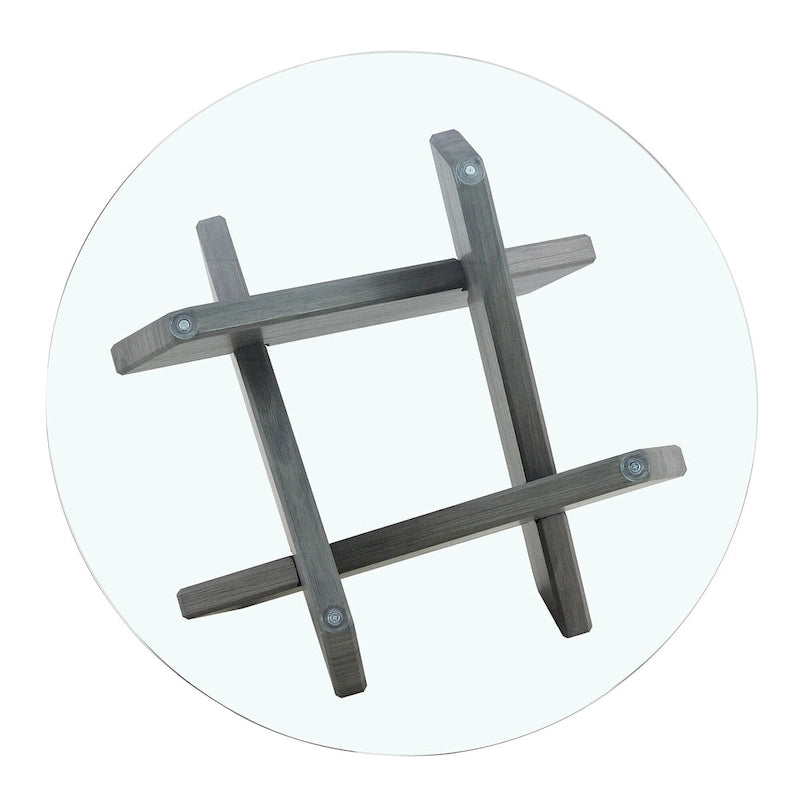 Tavolino da caffè rotondo moderno da 33,4 pollici con piano in vetro temperato trasparente e gambe in MDF per soggiorno