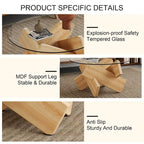 Tavolino da caffè rotondo moderno da 33,4 pollici con piano in vetro temperato trasparente e gambe in MDF per soggiorno