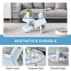 Tavolino da caffè rotondo moderno da 33,4 pollici con piano in vetro temperato trasparente e gambe in MDF per soggiorno