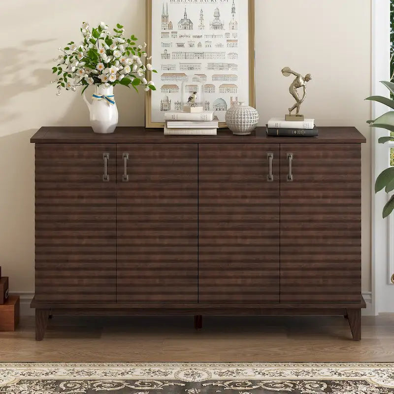 Credenza a 4 ante in stile retrò con ripiani regolabili e maniglie in metallo per cucina, soggiorno, sala da pranzo