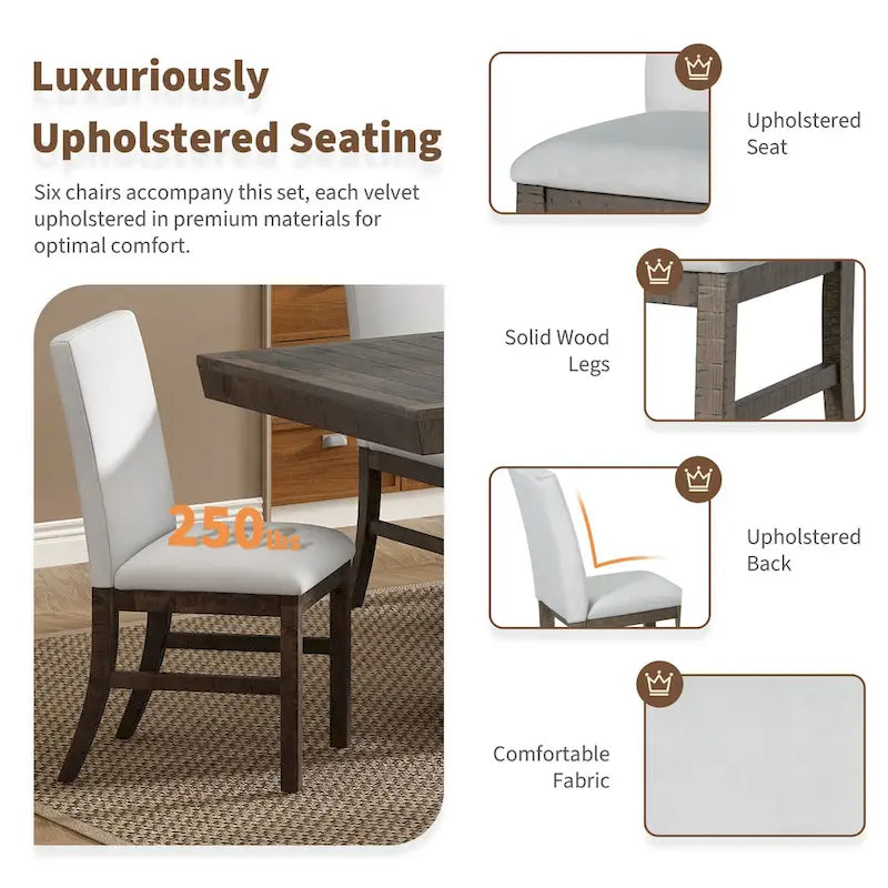 Set da pranzo allungabile in stile tradizionale composto da 7 pezzi con ante a farfalla e 6 sedie imbottite