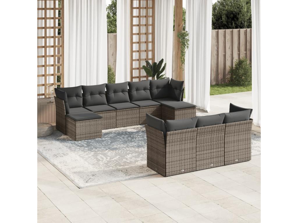 Set di mobili da esterno in vimini intrecciato in resina grigia - dlz1766569352826