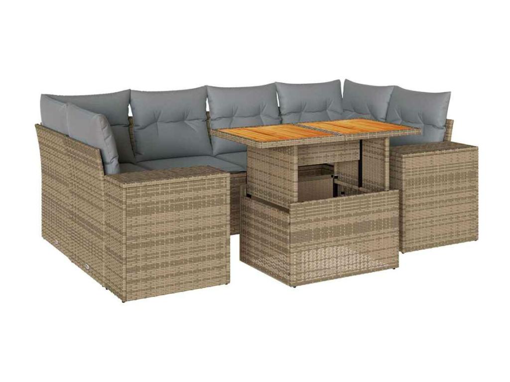 Set di mobili da esterno in vimini intrecciato in resina beige - dlz1766569532254