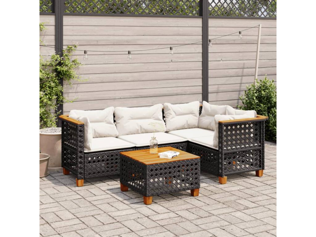 Set di mobili da esterno in vimini intrecciato in resina nera - dlz1766569275348