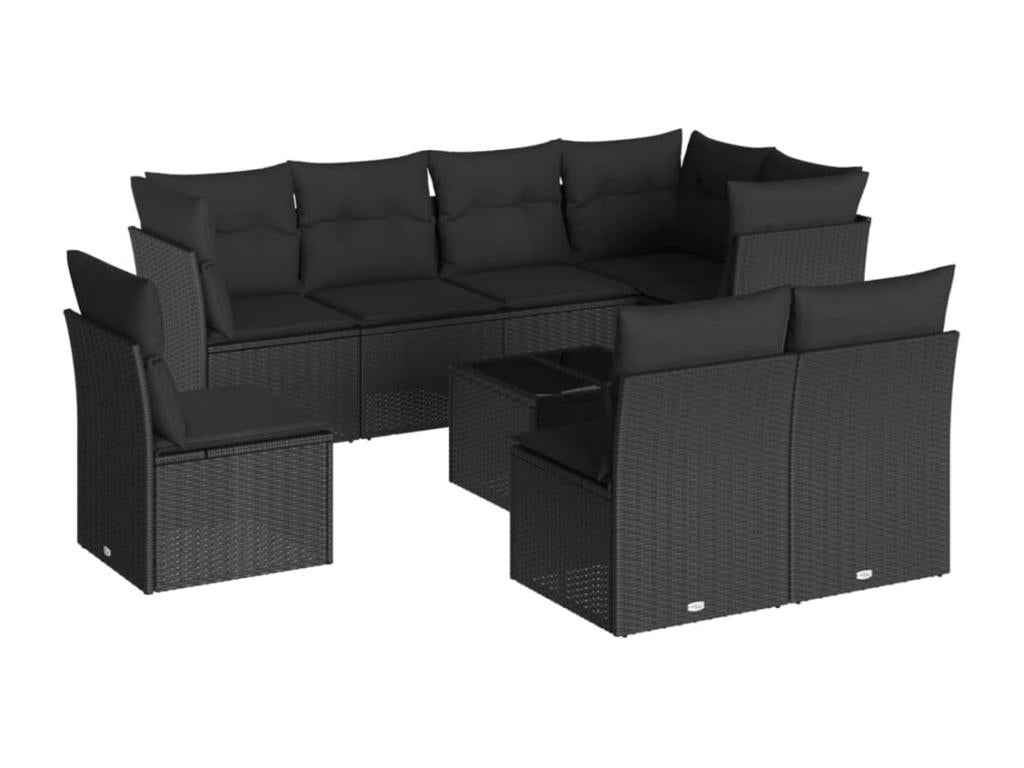 Set di mobili da esterno in vimini intrecciato in resina nera - dlz1766568836009