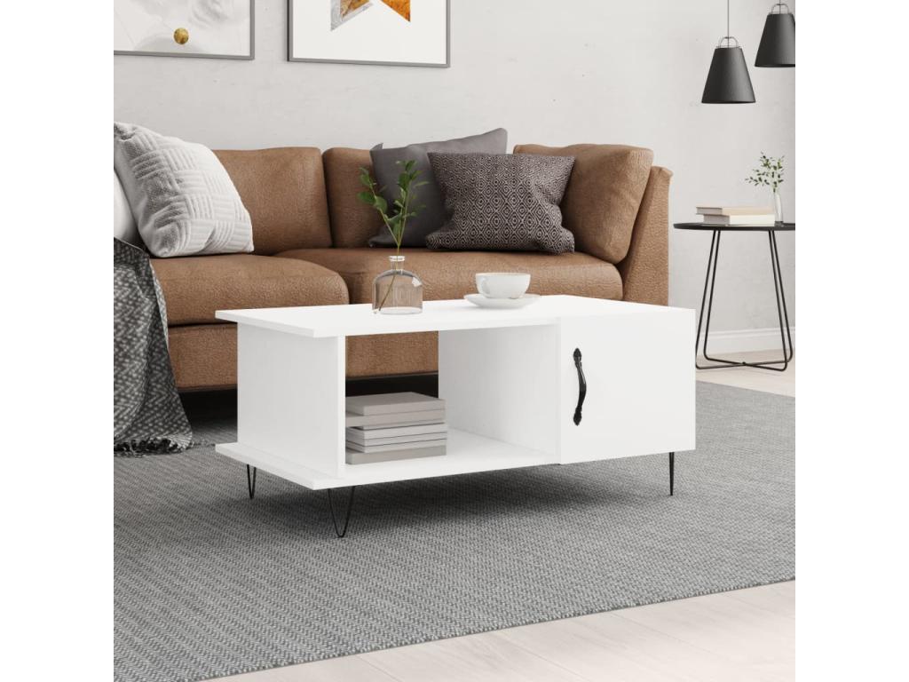 Tavolino da caffè in legno ingegnerizzato bianco, 90 x 50 x 40 cm
