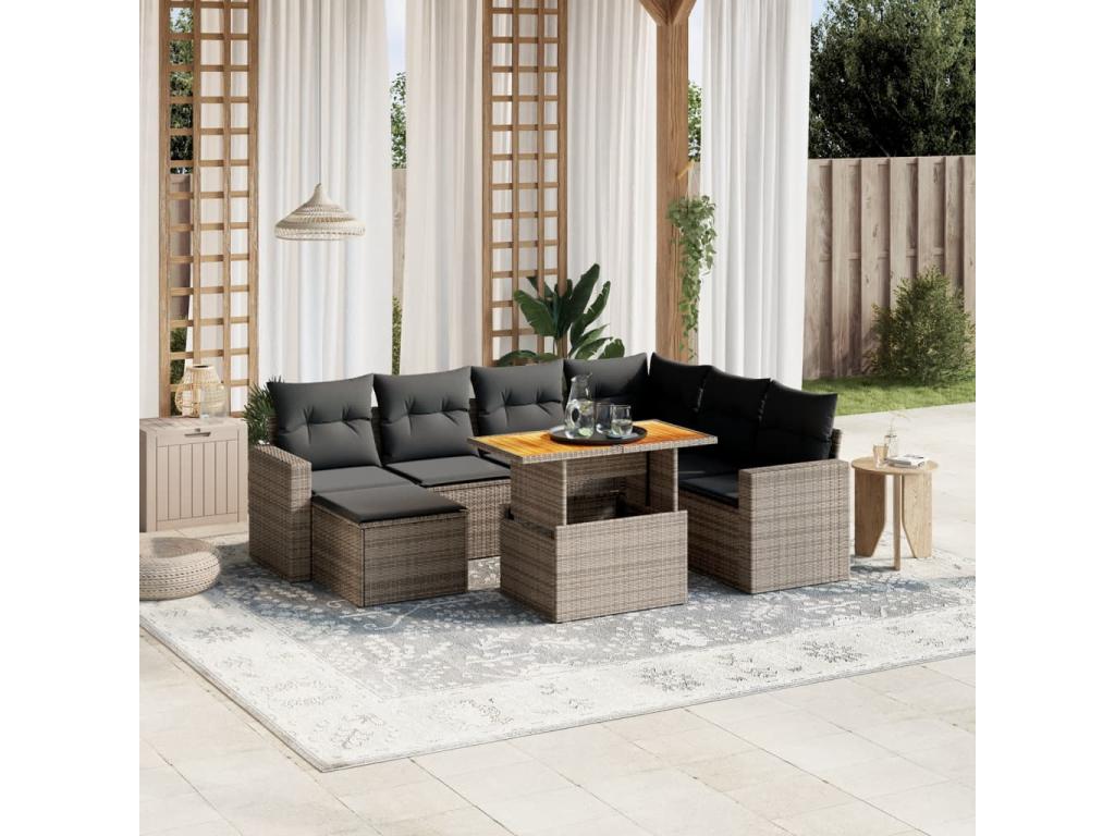 Set di mobili da esterno in vimini intrecciato in resina grigia - dlz1766569018517