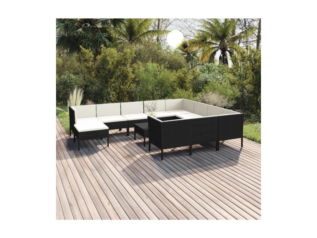 Set di mobili da esterno in vimini intrecciato in resina nera - dlz1766569510808