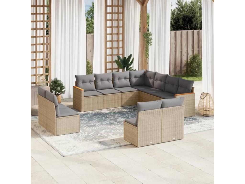 Set di mobili da esterno in vimini intrecciato in resina beige - dlz1766569139384