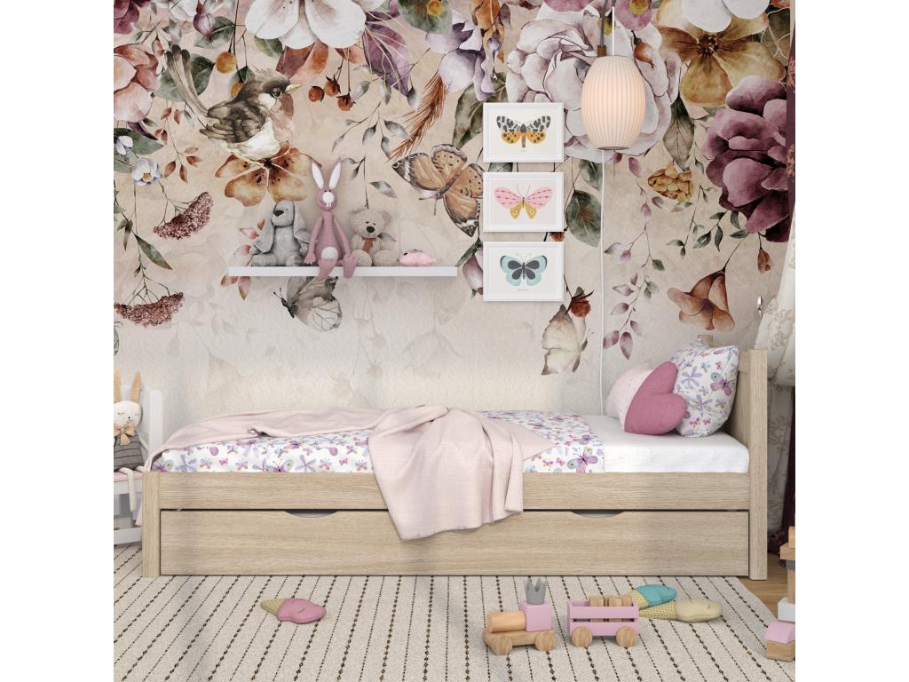 Letto in legno di rovere beige, 90 x 200 cm