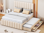 Letto in tessuto beige, 140 x 200 cm